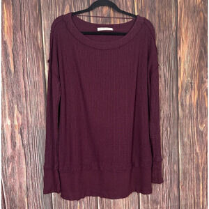 We The Free People Top Maroon Shirt North Shore Waffle Knit Oversized Small
